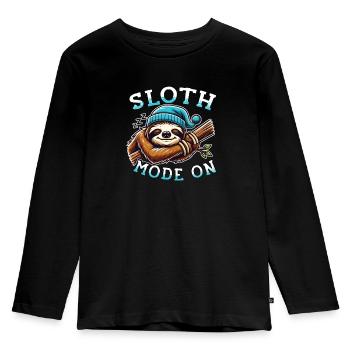 Relaxed atmosphere with our Sloth Mode On - Kids' Premium Longsleeve Shirt - black - Front - AI Model Kid Male (0cm)