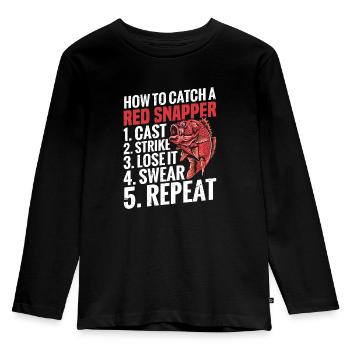 Fishing How to Catch a Red Snapper 1st Cast, 2nd Cast, 2nd Cast, 2nd Cast, 2nd Cast, 2nd Cast, 2nd Cast, 2nd Cast, 2nd Cast, 2nd Cast, 2nd - Kids' Premium Longsleeve Shirt - black - Front - AI Model Kid Male (0cm)