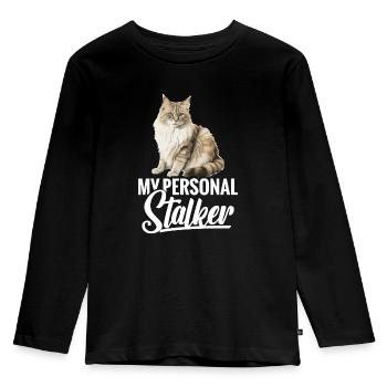 Katze: Mein Persönlicher Stalker - Kinder Premium Bio Langarmshirt - Schwarz - Vorne - AI Model Kid Male (0cm)