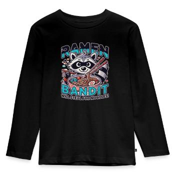 Raccoon ramen bandit: Will steal for noodles - Kids' Premium Longsleeve Shirt - black - Front - AI Model Kid Male (0cm)