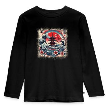 Traditionelle Japanische Pagode, - Kinder Premium Bio Langarmshirt - Schwarz - Vorne - AI Model Kid Male (0cm)
