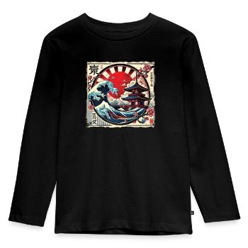 Traditionelle Japanische Pagode, - Kinder Premium Bio Langarmshirt - Schwarz - Vorne - AI Model Kid Male (0cm)