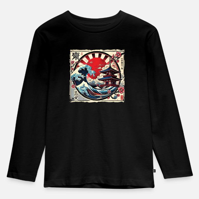 Traditionelle Japanische Pagode, - Kinder Premium Bio Langarmshirt - Schwarz