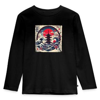 Traditionelle Japanische Pagode, - Kinder Premium Bio Langarmshirt - Schwarz - Vorne - AI Model Kid Male (0cm)