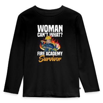 Frau Kann Nicht Was? Fire Academy Survivor - Kinder Premium Bio Langarmshirt - Schwarz - Vorne - AI Model Kid Male (0cm)