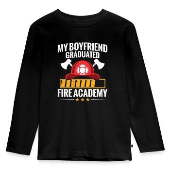 Mein Freund Hat Die Fire Academy Abgeschlossen - Kinder Premium Bio Langarmshirt - Schwarz - Vorne - AI Model Kid Male (0cm)