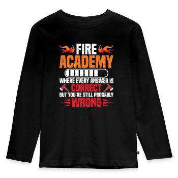 Fire Academy, Wo Jede Antwort Korrekt Ist, Aber - Kinder Premium Bio Langarmshirt - Schwarz - Vorne - AI Model Kid Male (0cm)