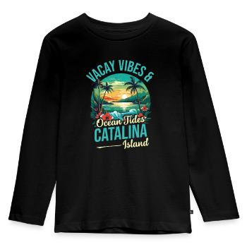 Vacay Vibes & Occänen -gezeiten Catalina Island - Kinder Premium Bio Langarmshirt - Schwarz - Vorne - AI Model Kid Male (0cm)