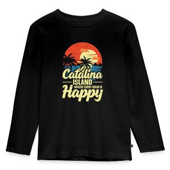 Catalina Island, Auf Der Jede Stunde Glücklich Ist - Kinder Premium Bio Langarmshirt - Schwarz - Vorne - AI Model Kid Male (0cm)