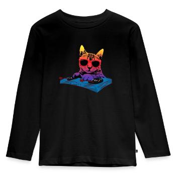 Katzenmusik DJ - Kinder Premium Bio Langarmshirt - Schwarz - Vorne - AI Model Kid Male (0cm)