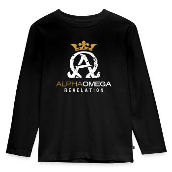 Alpha und Omega Revelation Offenbarung Bibel - Kinder Premium Bio Langarmshirt - Schwarz - Vorne - AI Model Kid Male (0cm)