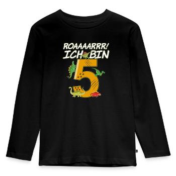 5. Geburtstag Junge - Dinosaurier - Kinder Premium Bio Langarmshirt - Schwarz - Vorne - AI Model Kid Male (0cm)