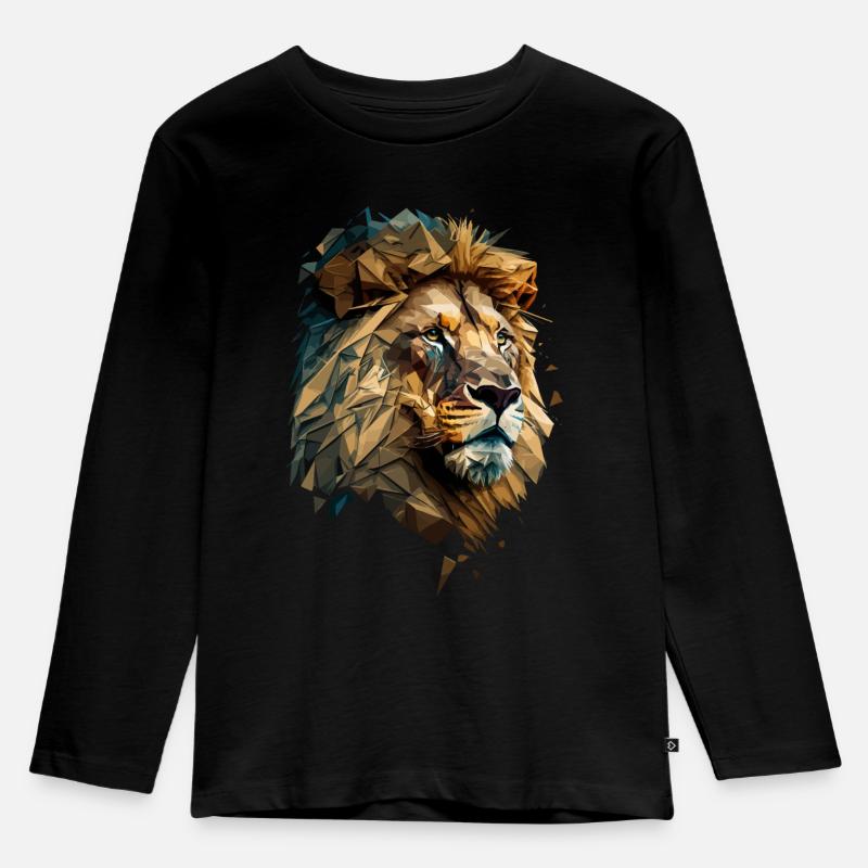 prächtiger Löwenkopf Polygon - Kinder Premium Bio Langarmshirt - Schwarz