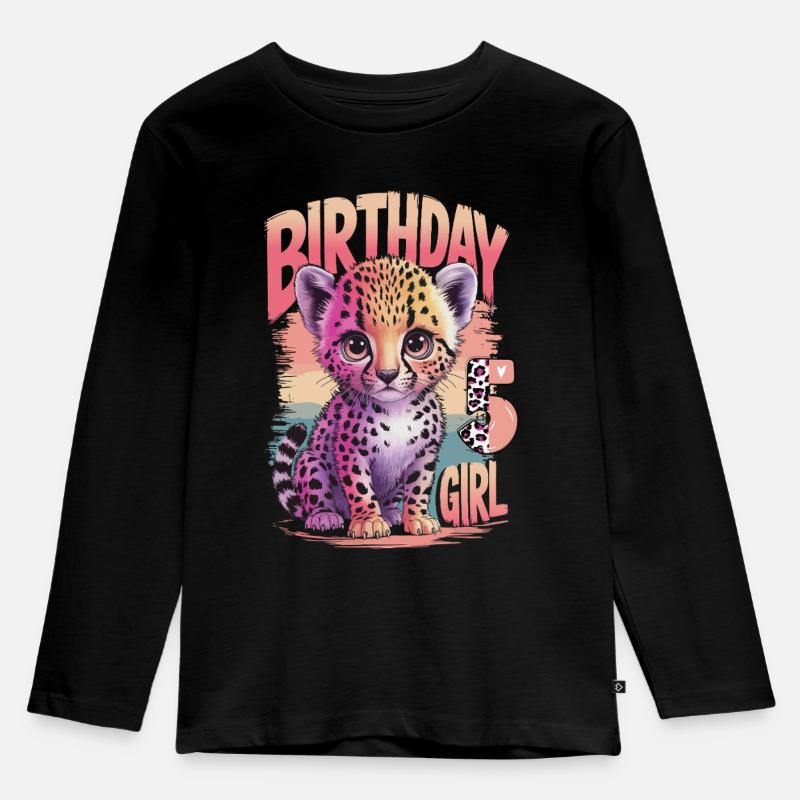 Süßer Leopard Aquarell Mädchen 5. Geburtstag - Kinder Premium Bio Langarmshirt - Schwarz