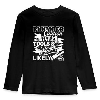 Plumber Plumber Caution - Kids' Premium Longsleeve Shirt - black - Front - AI Model Kid Male (0cm)