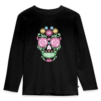 Zucker Schädel Mexikanischer Tag der Toten Mexiko - Kinder Premium Bio Langarmshirt - Schwarz - Vorne - AI Model Kid Male (0cm)