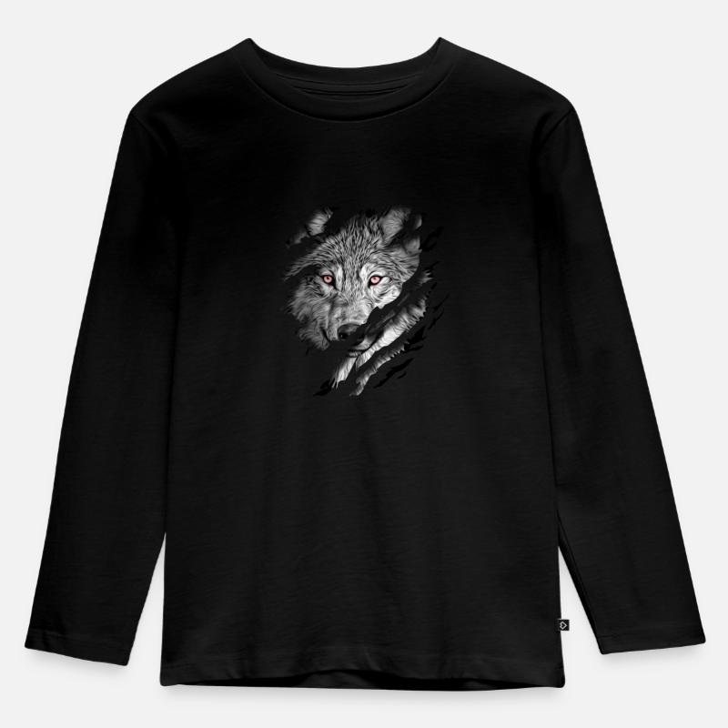 Wolf - Kinder Premium Bio Langarmshirt - Schwarz