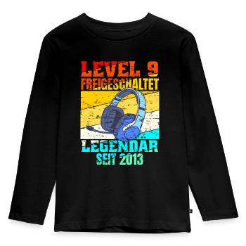 Level 9 freigeschaltet - Kinder Premium Bio Langarmshirt - Schwarz - Vorne - AI Model Kid Male (0cm)