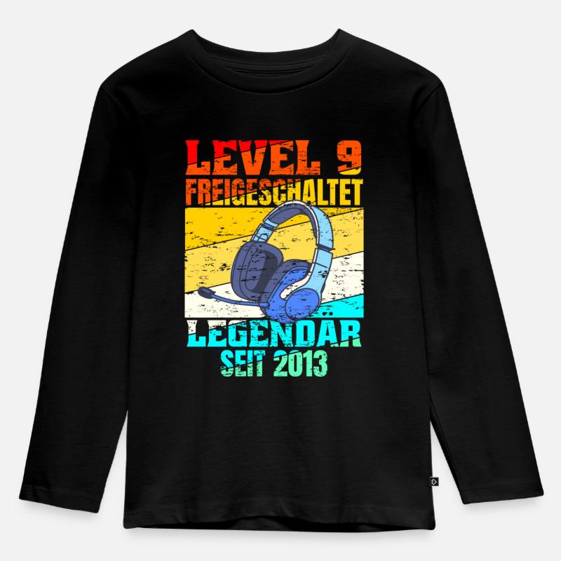 Level 9 freigeschaltet - Kinder Premium Bio Langarmshirt - Schwarz