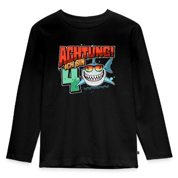 Achtung ich bin 4 - 4 Geburtstag 4 Jahre Geschenk - Kinder Premium Bio Langarmshirt - Schwarz - Vorne - AI Model Kid Male (0cm)