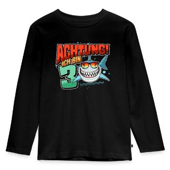 Achtung ich bin 3 - 3 Geburtstag 3 Jahre Geschenk - Kinder Premium Bio Langarmshirt - Schwarz - Vorne - AI Model Kid Male (0cm)