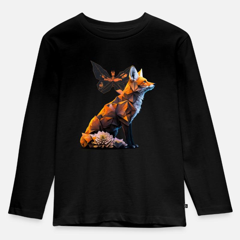 Fuchs Schmetterling Tiere Geschenk Kunst Tiermotiv - Kinder Premium Bio Langarmshirt - Schwarz