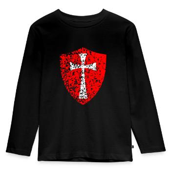 Kreuzritter Templer Kreuz Schild - Kinder Premium Bio Langarmshirt - Schwarz - Vorne - AI Model Kid Male (0cm)