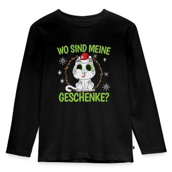 Wo Sind Meine Geschenk Kätzchen Weihnachtliches - Kinder Premium Bio Langarmshirt - Schwarz - Vorne - AI Model Kid Male (0cm)