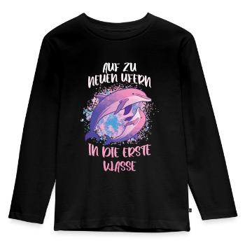 Erste Klasse Einschulung Schulstart Delphin - Kinder Premium Bio Langarmshirt - Schwarz - Vorne - AI Model Kid Male (0cm)