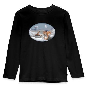 Lynx et neige - Chat - Animaux de compagnie - T-shirt manches longues Premium Enfant - noir - Devant - AI Model Kid Male (0cm)