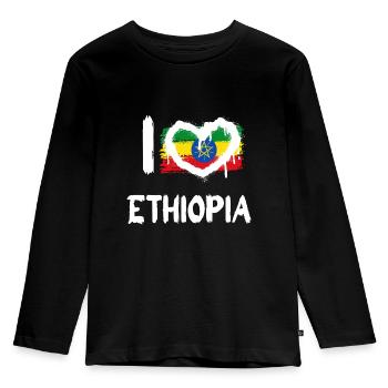 I love Ethiopia / Ich Liebe Äthiopien Land Länder - Kinder Premium Bio Langarmshirt - Schwarz - Vorne - AI Model Kid Male (0cm)