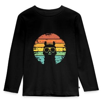retro sunset lama llama alpaka stylish - Kinder Premium Bio Langarmshirt - Schwarz - Vorne - AI Model Kid Male (0cm)