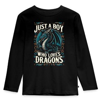 Just a boy who loves dragons - Kids' Premium Longsleeve Shirt - black - Front - AI Model Kid Male (0cm)