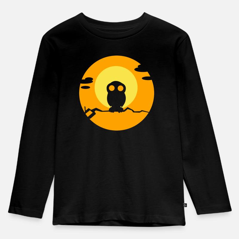 Eule - Kinder Premium Bio Langarmshirt - Schwarz