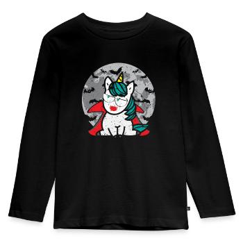 Vampir Einhorn Vampirzähne Blutsauger Halloween - Kinder Premium Bio Langarmshirt - Schwarz - Vorne - AI Model Kid Male (0cm)