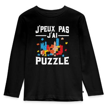 Puzzle Puzzlestück Ich Kann Nicht Ich Habe Puzzlen - Kinder Premium Bio Langarmshirt - Schwarz - Vorne - AI Model Kid Male (0cm)