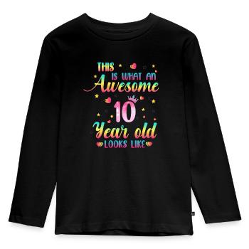 10th Birthday Girl, 10. Geburtstag für Mädchen - Kinder Premium Bio Langarmshirt - Schwarz - Vorne - AI Model Kid Male (0cm)