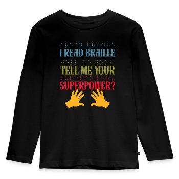 Je peux lire le braille Déficience visuelle - T-shirt manches longues Premium Enfant - noir - Devant - AI Model Kid Male (0cm)