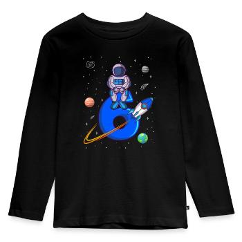 Astronaute 6ème anniversaire planètes spatiales fusées - T-shirt manches longues Premium Enfant - noir - Devant - AI Model Kid Male (0cm)