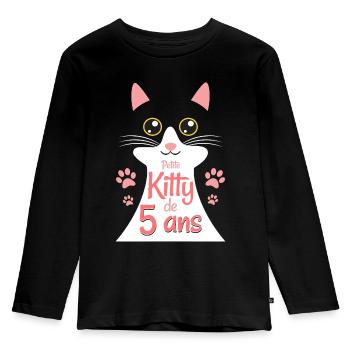 Fillette De 5 Ans Chat 5ème Anniversaire Fille - T-shirt manches longues Premium Enfant - noir - Devant - AI Model Kid Male (0cm)