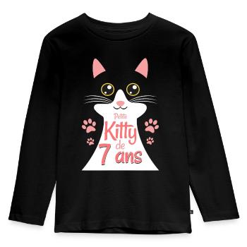 Fillette De 7 Ans Chat 7ème Anniversaire Fille - T-shirt manches longues Premium Enfant - noir - Devant - AI Model Kid Male (0cm)
