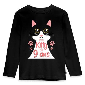 Fillette De 9 Ans Chat 9ème Anniversaire Fille - T-shirt manches longues Premium Enfant - noir - Devant - AI Model Kid Male (0cm)