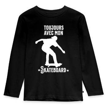 toujours avec mon Skateboard - T-shirt manches longues Premium Enfant - noir - Devant - AI Model Kid Male (0cm)