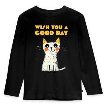 Wish you a good day, Cat - Kids' Premium Longsleeve Shirt - black - Front - AI Model Kid Male (0cm)