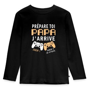 Futur Papa Gamer Cadeau Annonce Grossesse Père - T-shirt manches longues Premium Enfant - noir - Devant - AI Model Kid Male (0cm)