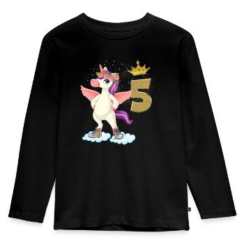 Anniversaire Fille Licorne 5 ans - T-shirt manches longues Premium Enfant - noir - Devant - AI Model Kid Male (0cm)