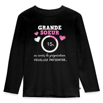 Grande Soeur veuillez patienter Citation Naissance - T-shirt manches longues Premium Enfant - noir - Devant - AI Model Kid Male (0cm)