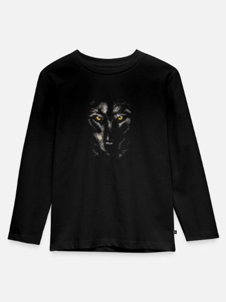 Wolf - Kinder Premium Bio Langarmshirt - Schwarz