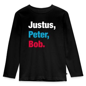 Die Drei ??? Kids Justus, Peter, Bob. - Kinder Premium Bio Langarmshirt - Schwarz - Vorne - AI Model Kid Male (0cm)