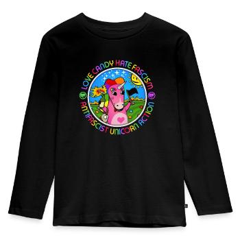 Love Candy Hate Fascism - Kids' Premium Longsleeve Shirt - black - Front - AI Model Kid Male (0cm)